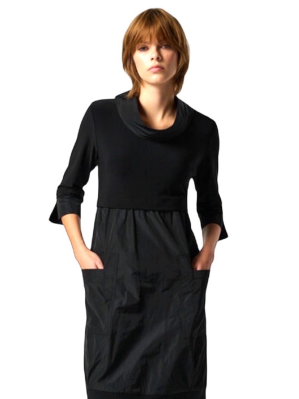 Joseph Ribkoff Navy Blue Cowl Neck Dress with Pockets